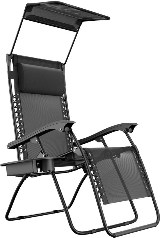 LifeGoods Chaise de jardin pliable - parasol réglable - chaise longue de jardin - 30°-90° réglable - métal - noir