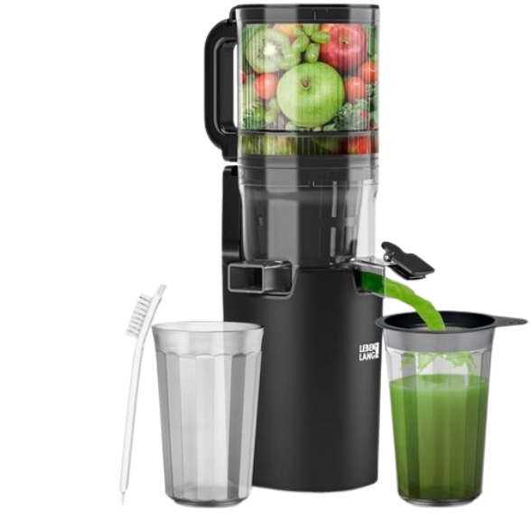 LEBENLANG Slow Juicer - Extracteur de jus vertical avec ouverture d'entrée de 12 cm - 300W - 2 tasses à jus incluses - sans BPA - Pour fruits et légumes entiers