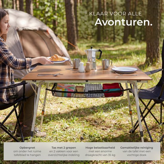 Table de camping tectake® - 90 x 52 x 47 - 70 cm - Table pliante en aluminium - Plateau enroulable - Table pliante - Table de voyage - Table de jardin - Résistante aux intempéries - Réglable en hauteur - Sac de transport - Pliable - Aspect bois