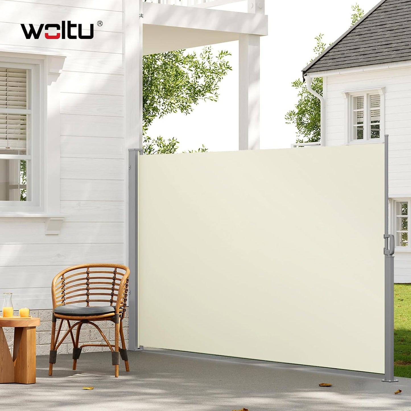 WOLTU Store latéral rétractable 180 x 350 cm - Protection contre les regards indiscrets - Protection solaire et coupe-vent - Crème