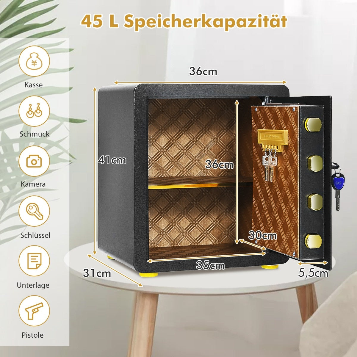 Coast Safe Electronic Safe Cabinet met digitaal toetsenbord 45 L Safe Safe 36 x 31 x 41 cm zwart