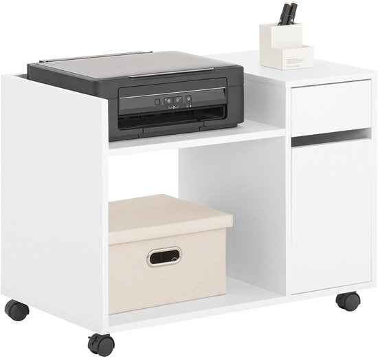SoBuy ASK02-W Armoire de bureau - Armoire à imprimante blanche avec tiroirs et roulettes