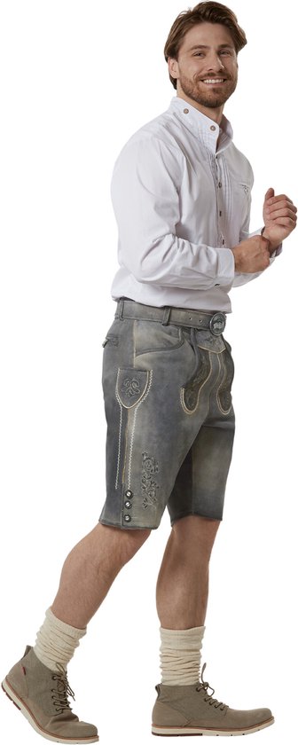 dressforfun - Authentique Lederhosen courte Joshua - Avec ceinture et bretelles - Cuir véritable - Couleur sable - 50 - Oktoberfest Dress Man - Costume d'homme - Dress Up - Costume allemand - Robe de carnaval - Gilet de costume - Pantalon traditionnel en