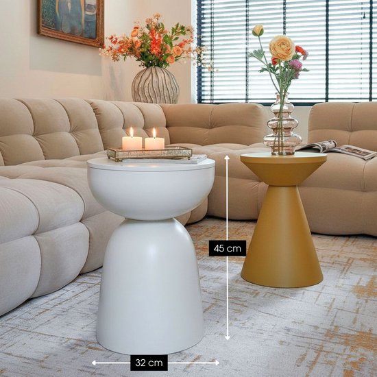 Mica Decorations Elliot Table d'appoint - Table d'appoint ronde H45 x Ø32 cm - Petite table d'appoint pour le salon ou la chambre - Idéale comme table pour plantes - Fer avec revêtement par poudrage - Blanc cassé