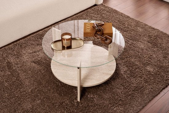 Asir - Table basse - Travertin et transparent