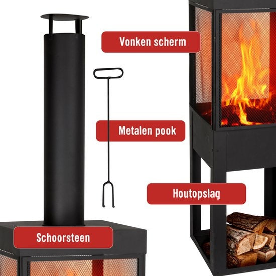 BBQ Collection - Cheminée d'extérieur - 194cm - Acier - avec cheminée - Cheminée de terrasse