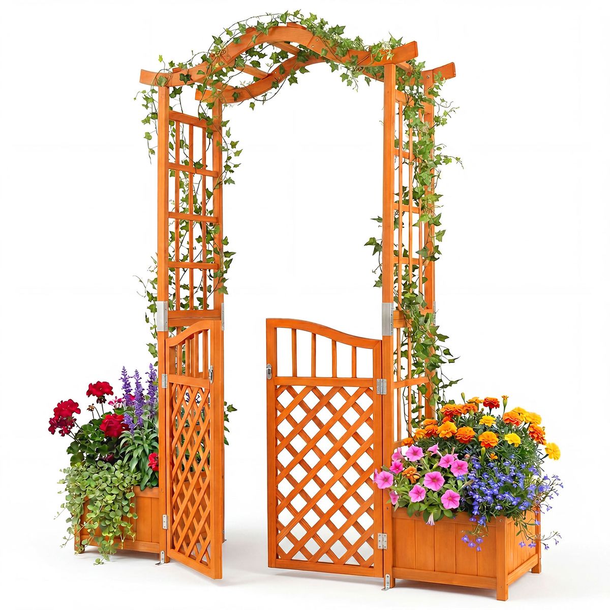 Arche Coast avec jardinières - arche de jardin avec treillis et portillon verrouillable - jaune - 185 x 18 x 210 cm