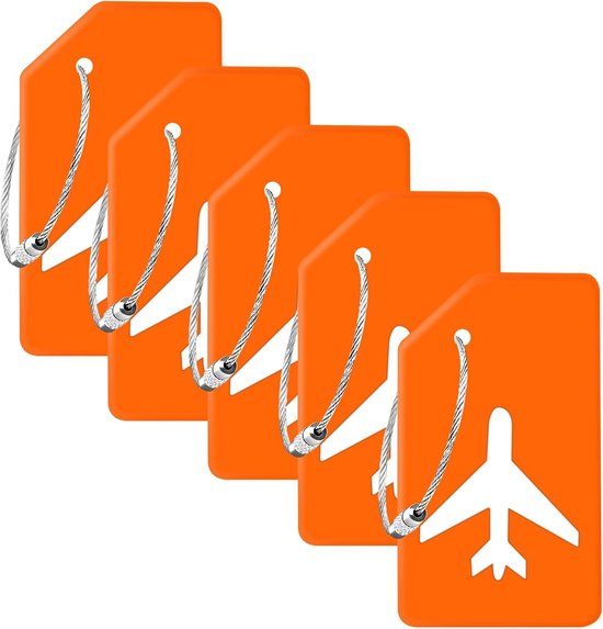 EverNeeds Etiquette de bagage - Silicone - Etiquette de bagage pour valises - Etiquettes de bagage - Orange - 5 pièces