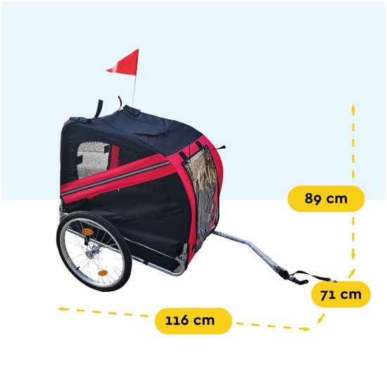 Remorque vélo pour chien - BRASQ  - Jusqu'à 40kg - Pliable avec réflecteurs - Rouge/Noir