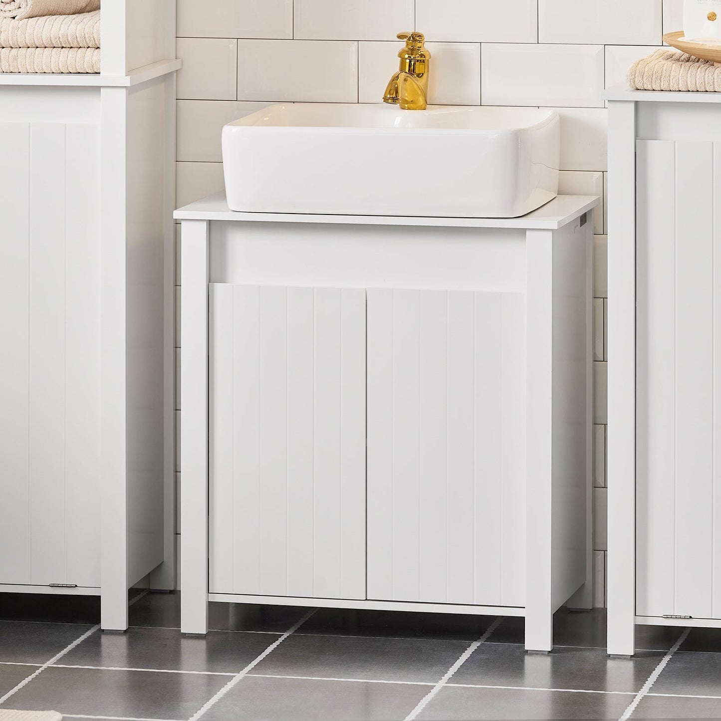 SoBuy Meuble bas pour évier - 2 portes - 60 x 34 x 65,5 cm - Blanc