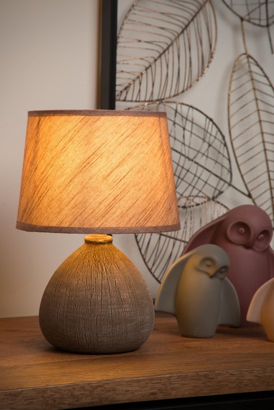 Lucide RAMZI - Lampe de table - Ø 18 cm - 1xE14 - Marron - Japandi