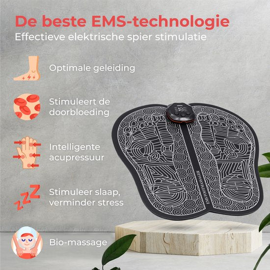 Nuvance - Appareil de massage des pieds avec écran - Tapis de massage EMS - Stimule la circulation - Appareils de massage - Sans fil - 54 positions - Noir