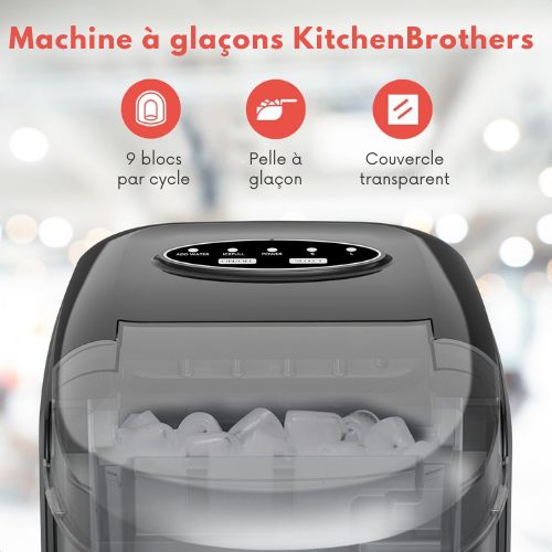Machine à glaçons 1.6L avec pelle à glace KitchenBrothers 12kg/24h, acier inoxydable