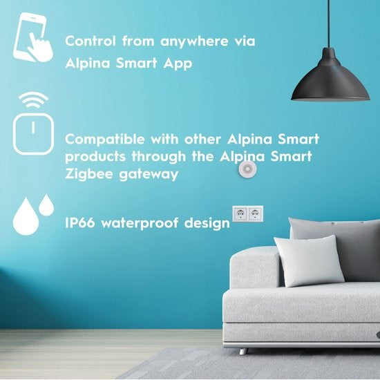 alpina Smart Home - Détecteur d'eau intelligent - Détection de fuites - Distance de détection de 90 m - Étanchéité IP66 - Capteur de fuites