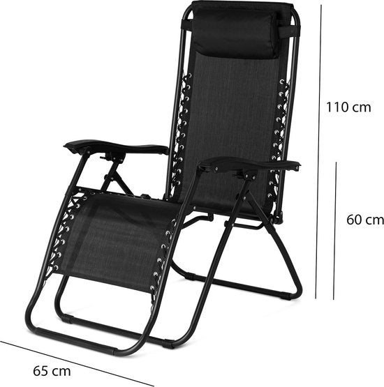909 Outdoor - Chaise longue - avec coussin de tête - dossier et repose-pieds réglables - acier - 92 x 65 x 114 cm - pliable - poids maximal : 120 kg