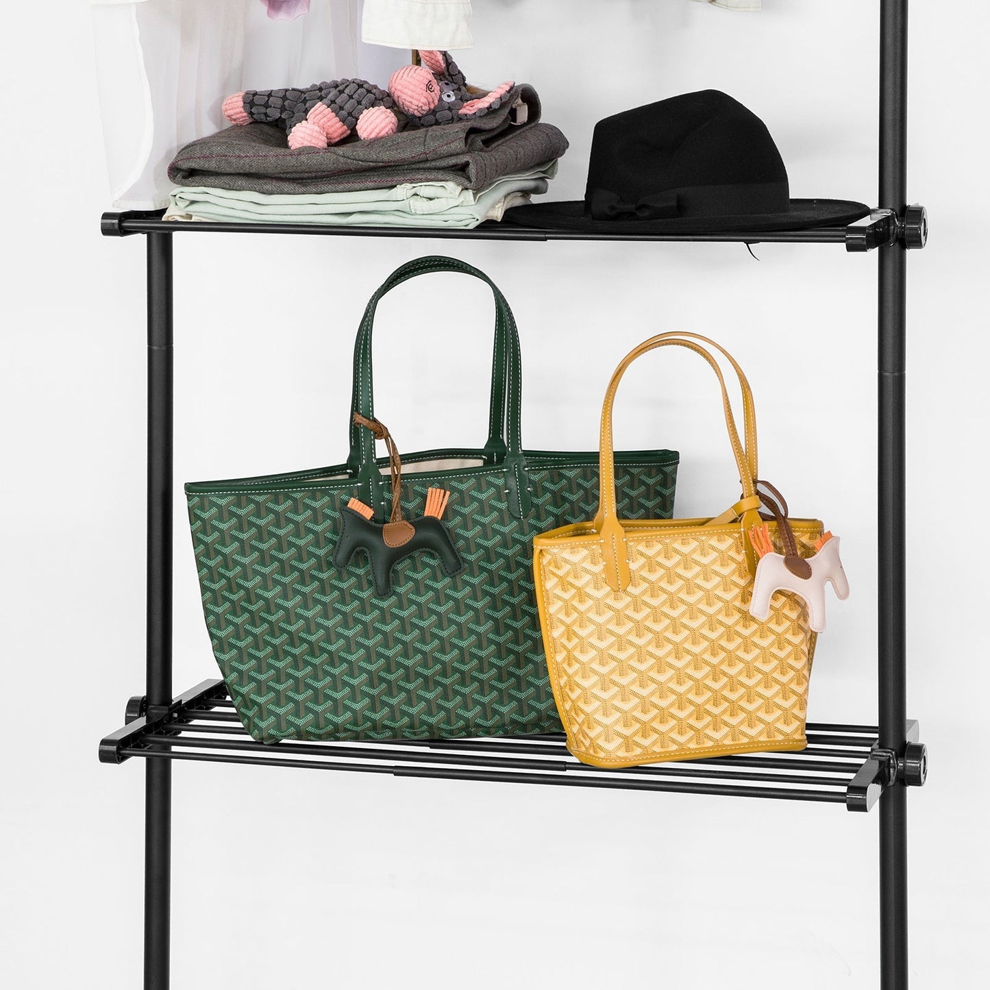 SoBuy Porte-vêtements - 1 barre 3 étagères et 1 fourche Porte-vêtements - 52-80 x 233-300 cm - Noir