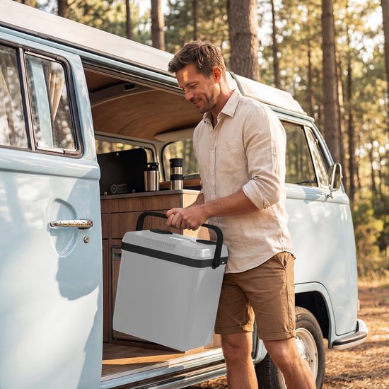 Auronic Coolbox électrique 12V et 230V - 25L - Réfrigérateur de camping - Voiture - Refroidissement et chauffage - Frigobox - Gris clair