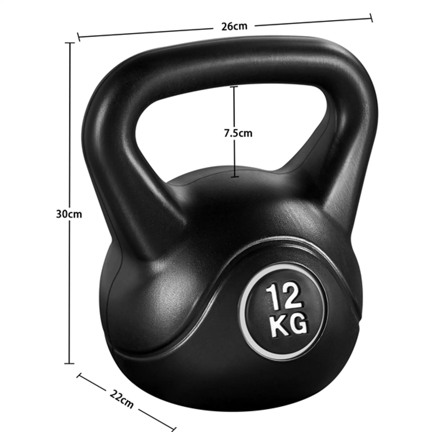 Yaheetech Kettlebell 12 kg - 26 x 22 x 30 cm - Boîtier en plastique dur, bords arrondis et base plate - Pour l'entraînement de la force et l'utilisation à domicile - Plastique noir et béton