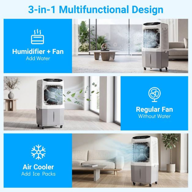 Climatiseur portable 3-en-1 Coast – 26 L – 45 x 33 x 88,5 cm – Blanc et gris