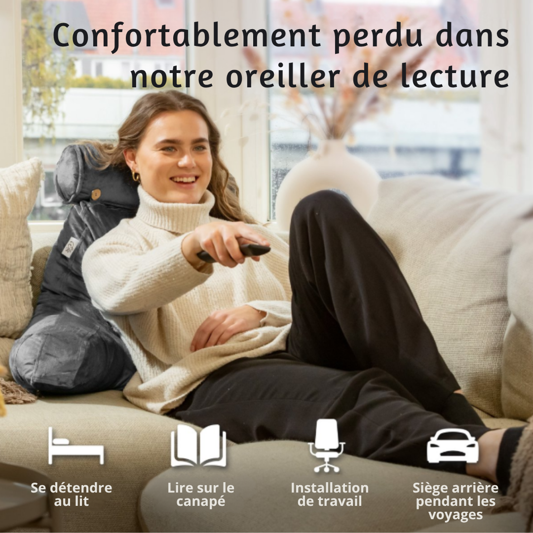 Coussin de lecture Ella® -  Avec appui tête - Housse en velours - 50x60x40 cm - Anthracite