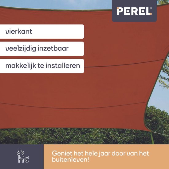 Voile d'ombrage - Perel - imperméable - 5 x 5 m, 160 g/m² - polyester - carré - terracotta