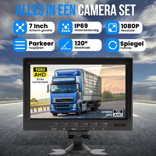Strex Set de caméra de recul filaire HD 1080P - écran 7" - 18LED Vision nocturne 15m - IP69 Waterproof - Caméra de recul
