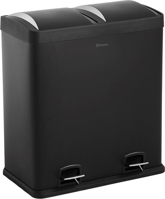 Poubelle de tri sélectif avec 2 compartiments - Homra NEVIQ - 2 x 30 L de capacité - Acier inoxydable de haute qualité - Poubelle noir