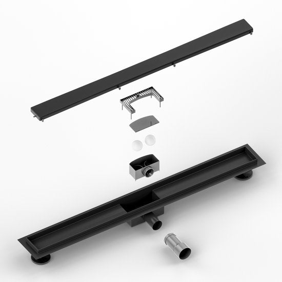 Receveur de douche - 80cm - Noir mat - Grille à carreler - Inox - Avec bride