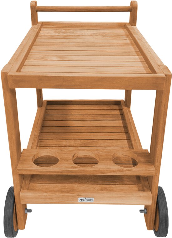 Chariot de service AXI Miri en teck – 70 x 48 x 70 cm – En teck – Avec 2 roues et 3 porte-bouteilles – Pour l'extérieur et l'intérieur – Pour le jardin, la terrasse et le balcon