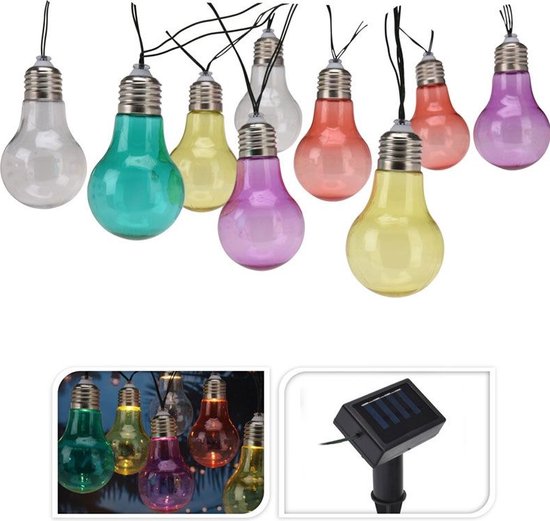 Éclairage de fête extérieur solaire avec 10 lumières colorées, guirlande lumineuse de 2 mètres - Éclairage extérieur solaire LED