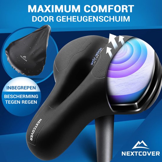Selle de vélo Nextcover - Airflow - Ergonomique - Mousse à mémoire de forme - Noir