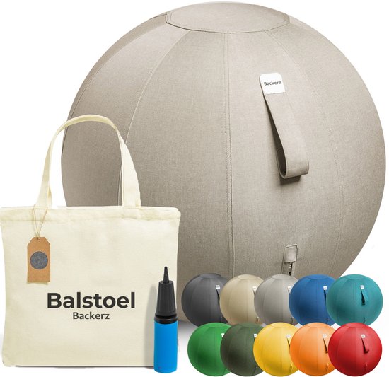 Ballon de siège Backerz 65 cm - Ballons de siège avec housse en lin - Chaise de bureau ergonomique pour le bureau et la maison - Ballon de yoga de luxe - Gris sable
