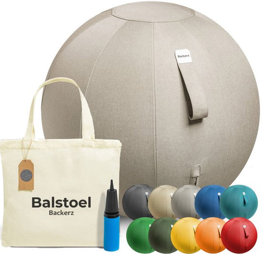 Ballon de siège Backerz 65 cm - Ballons de siège avec housse en lin - Chaise de bureau ergonomique pour le bureau et la maison - Ballon de yoga de luxe - Gris sable