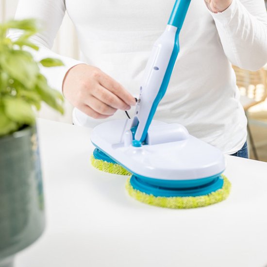 Mediashop Hurricane Floating Mop : balai à franges électrique - balai à franges rechargeable pour nettoyer, récurer et frotter les sols - avec 2 x 3 tampons en microfibre - Édition vente par correspondance
