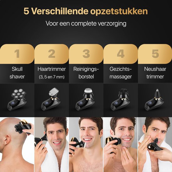 Wellshave 5 in 1 Shaver Men Deluxe - Tondeuse pour le visage et la tête - Rasoir humide et sec - Tondeuse pour le nez - Rasoir pour le crâne