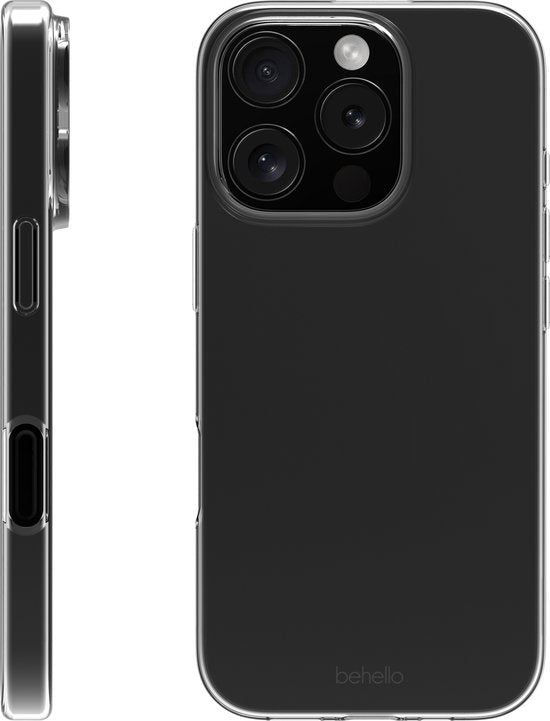 BeHello Case iPhone 16 Pro - Coque fine en gel - Coque flexible en plastique écologique pour iPhone 16 Pro - Transparent