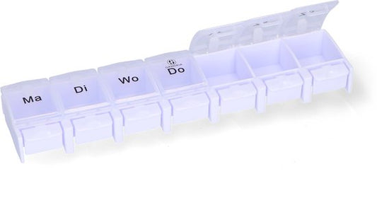 Boîte à pilules Gandria 7 jours - Boîte à pilules - Boîte à pilules avec 7 compartiments - Boîte à médicaments avec fermeture solide - Grands compartiments - Transparent