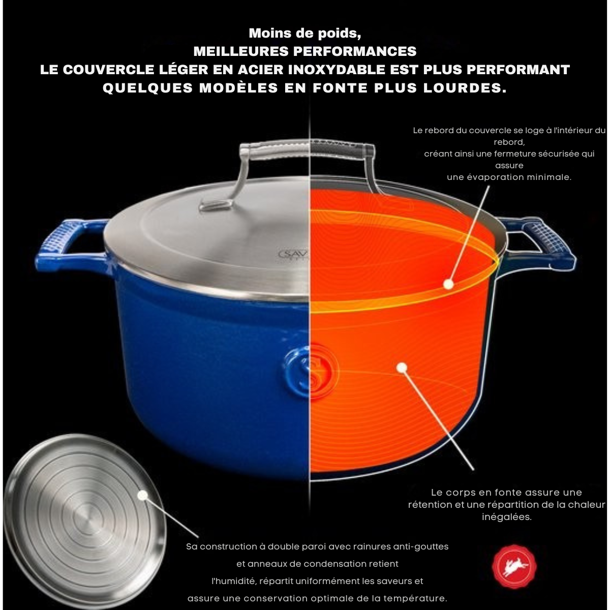 Cocotte en fonte - Saveur Selects - Ø30 cm - Sans PFAS - Compatible Induction, gaz, électrique, céramique - Bleu