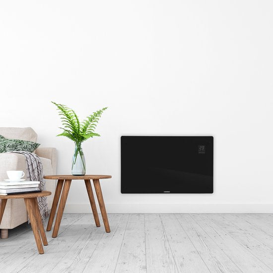 Convecteur de chauffage électrique - VONROC - 2000W & avec contrôle Wifi - équipé d'un affichage Led et d'une minuterie - pour les espaces jusqu'à 24 m² - Verre noir