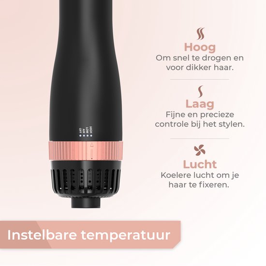 Flaire ROSÉ Brosse sèche-cheveux avec 3 accessoires - Brosse à boucler en céramique - ionique - 1200W - noir