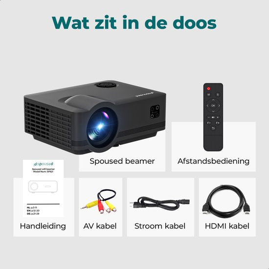 Spoused Beamer - Full-HD - 11 000 Lumens - Streaming depuis votre téléphone avec WiFi - Mini Beamer - Noir
