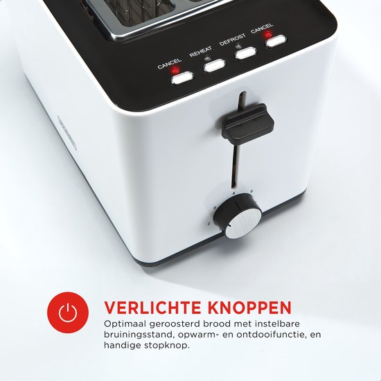 Bourgini Toasti Toaster - Grille-pain avec pinces Toasti - Blanc - Fente extra-large pour 2 sandwichs grillés - Réglage du brunissement et fonction de décongélation