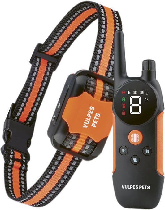 Vulpes Goods® Collier anti-aboiement Pro avec télécommande - Dispositif anti-aboiement - Collier de dressage 3-en-1 - Sans choc - Collier d'éducation pour petits et grands chiens - Imperméable - Rechargeable - Vibration et Audio