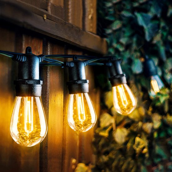 Partizzle 15m Guirlande lumineuse extérieure LED - Lumières de terrasse et de camping - Guirlande lumineuse de Noël - Lumières de Noël - Guirlande lumineuse étanche - 2700K / Blanc chaud