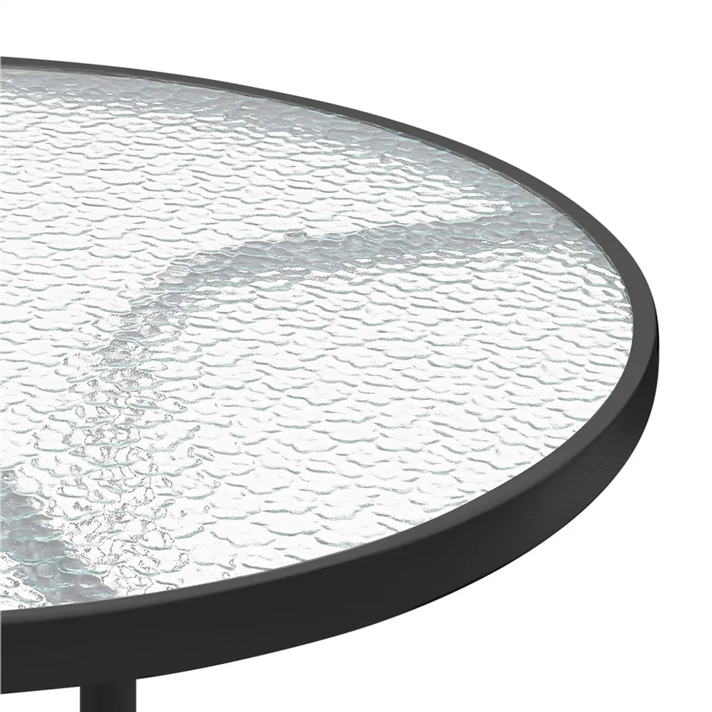 Yaheetech Bistro Table de jardin Ø 70 cm - Noir - Table ronde avec plateau en verre trempé et trou pour parasol