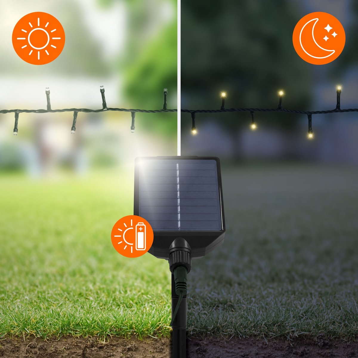 Chaîne lumineuse solaire à LED - 11 m - 560 LED blanc chaud - 13 positions - minuterie