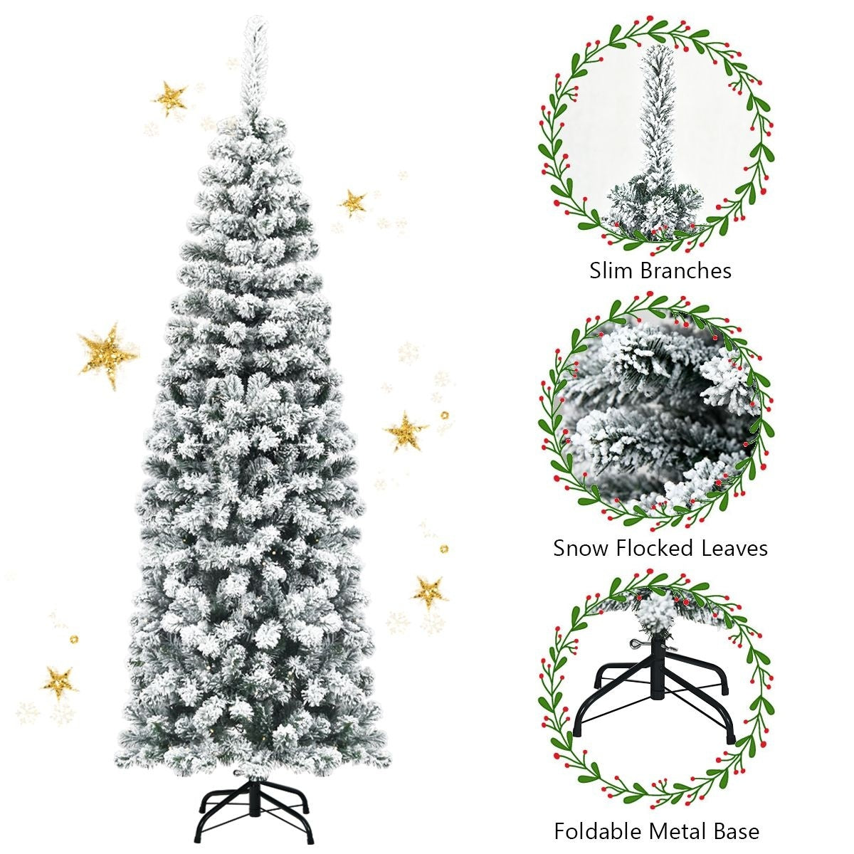 Coast Pencil Sapin de Noël avec neige - Avec base en métal - 180 cm
