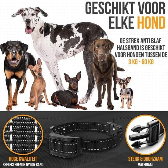 Bande anti aboiement Strex pour chiens - 3-60KG - Sans choc - Vibration et audio - Bande anti aboiement