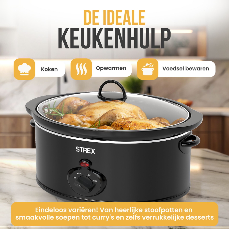 STREX SP307 Mijoteuse 3.5 L - Plaque intérieure amovible en céramique - 200 W - Noir - 26 x 22 cm