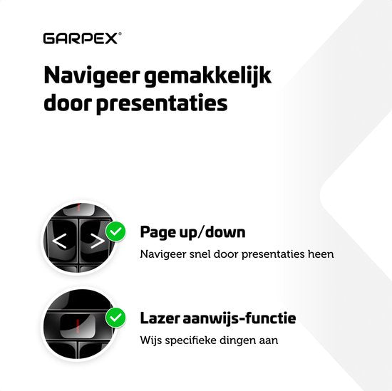 Garpex® Wireless Presenter - Clicker de présentation - Présentateur sans fil - Télécommande Powerpoint - Pointeur laser - Sans fil